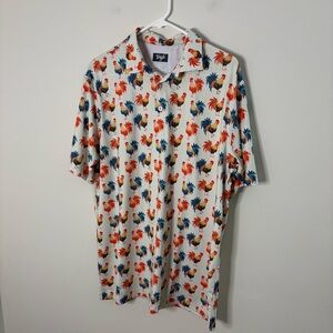 Waffles Men’s XL Colorful Rooster Print Polo Shirt